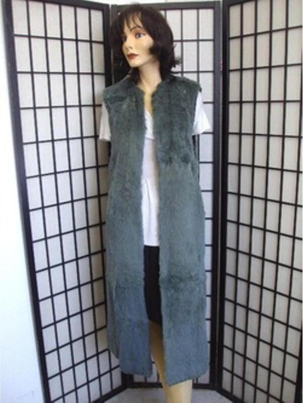 MINT GREEN SHEARED RABBIT FUR LONG VEST WOMEN WOMAN SIZE 4-6 SMALL